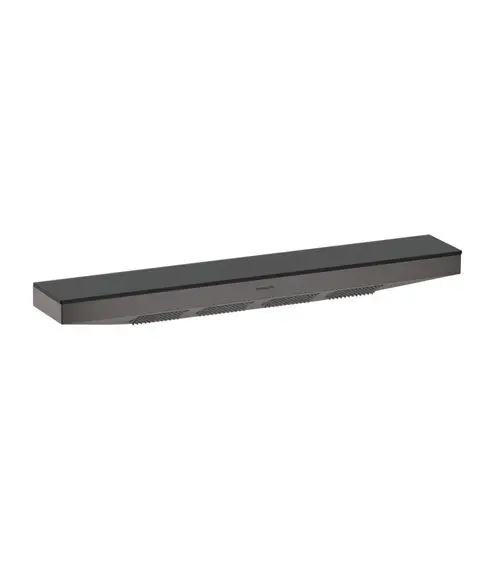 Schwarze, moderne Wandbrause mit schmalem Design und sanften Linien, geeignet für stilvolle Badezimmergestaltungen.
